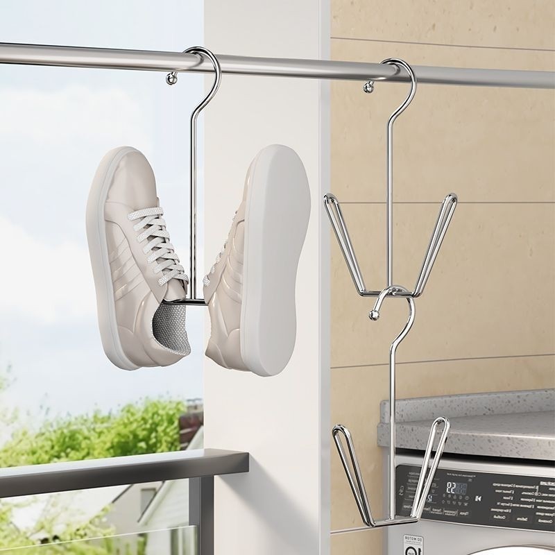 New Stainless Steel Shoe Drying Rack for Balcony Windowsill, Windproof Hanging Shoe Rack, Outdoor Extra Thick and Thickened Shoe Drying Artifact