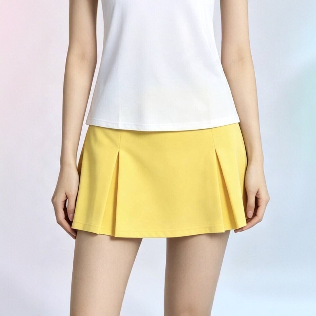 Yellow pleated sports mini skirt for women, spring/summer tennis skirt, anti-exposure, quick-dry, casual running and fitness skirt