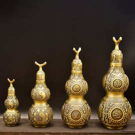 铜葫芦摆件开口开盖全黄铜空心大小号铜葫芦挂件八卦葫芦风水摆件