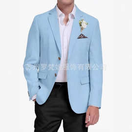 新款亚马逊速卖通外贸亚麻商务休闲西服男款套装新郎婚礼宴会西装