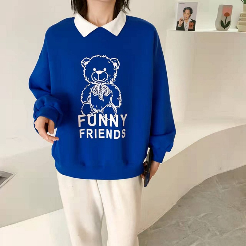 拼接假两件卫衣女POLO领2022年春装新款卡通字母印花中长款潮ins|ru