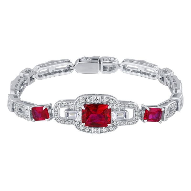 Zhuang Sheng joyería S925 plata simulación color tesoro exquisito retro de lujo con incrustaciones temperamento pulsera femenina piedra principal 8*10-4*6