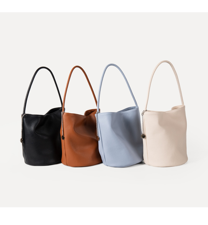 Shoulder Bucket Bag In Soft Leather Large Capacity Handbag_voghion.com