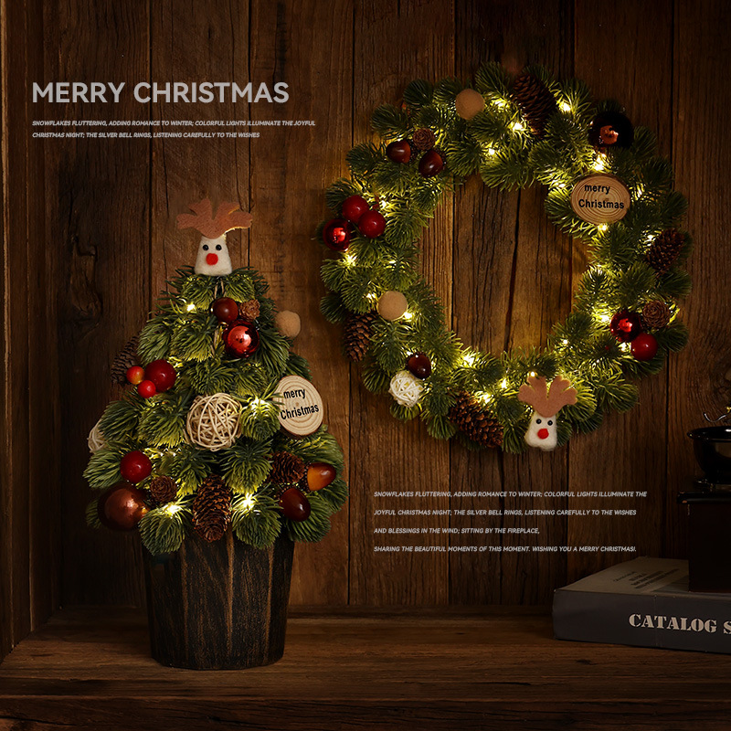Adornos navideños, corona, puerta, colgante de ratán, árbol de Navidad, vitrina, decoración de escena, decoración