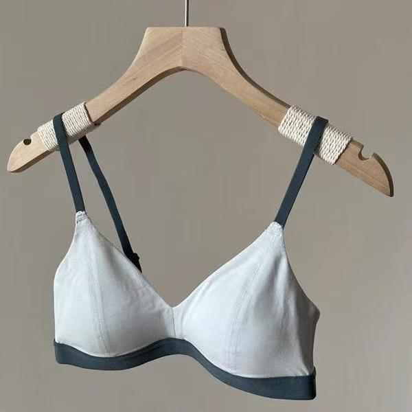 2024 Spring and Summer New No Steel Rings Cotton Girl Bra Simple Contrast Color Underwear Small Comfortable Breathable Bra