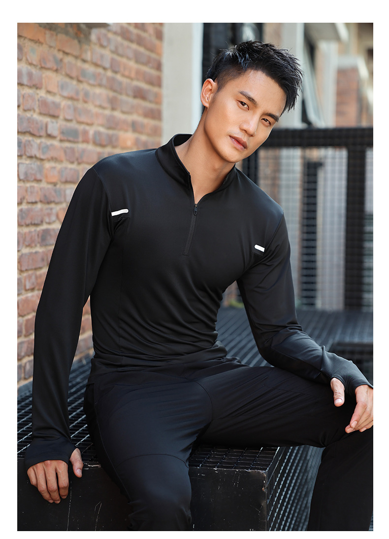 Stand-up Collar Quick-drying Polo Shirt Semi-zipper Fitness Men's Fitness Clothing_voghion.com