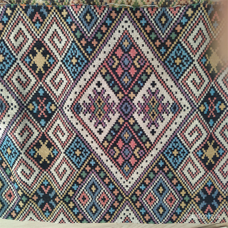 民族风零型格图案色织梭提花布适用于服装装饰沙发布鞋子布民