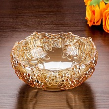 金色奢华欧式大号水晶玻璃水果盘 现代客厅家用简约果盆干果盘套
