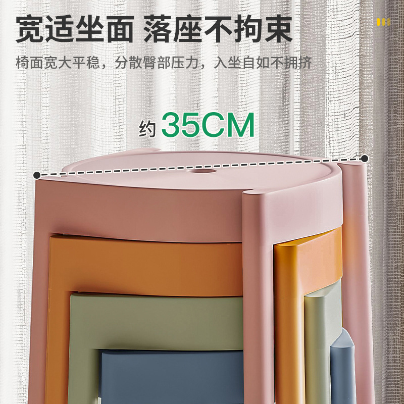 Taburete de plástico engrosado, silla de comedor apilable para el hogar, mesa de comedor de repuesto, taburete de banco alto y simple moderno, taburete de plástico, taburete redondo