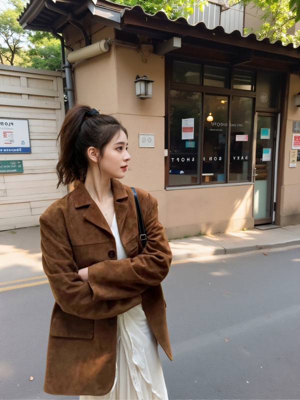 美拉德复古麂皮绒西装外套女春秋季2025新款感小个子棕色皮衣|undefined