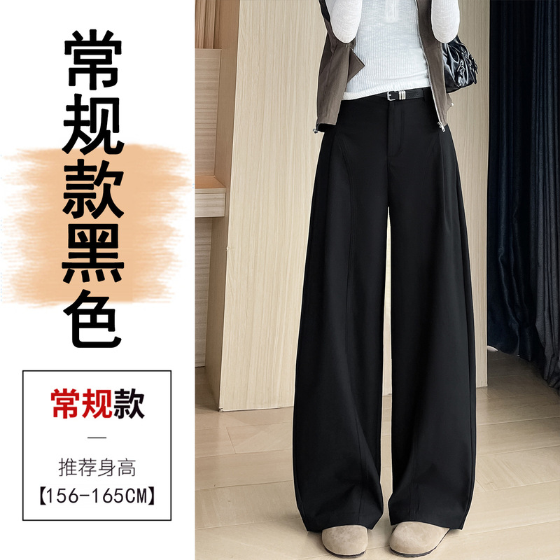 卡其色潮流侧压褶阔腿裤显瘦2025秋季新款宽松阔腿裤时尚女裤子|undefined
