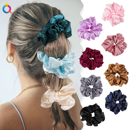 Qiyue European and American cross-border fashion colorful large intestine hair ties solid color satin versatile ponytail hair ties hair rope OL hair accessories for women