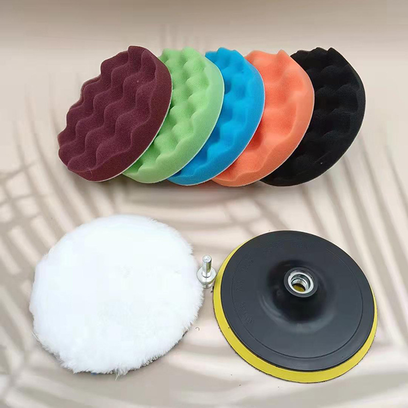 3-7寸汽车打蜡波浪海绵抛光盘 抛光轮 羊毛抛光垫8件套