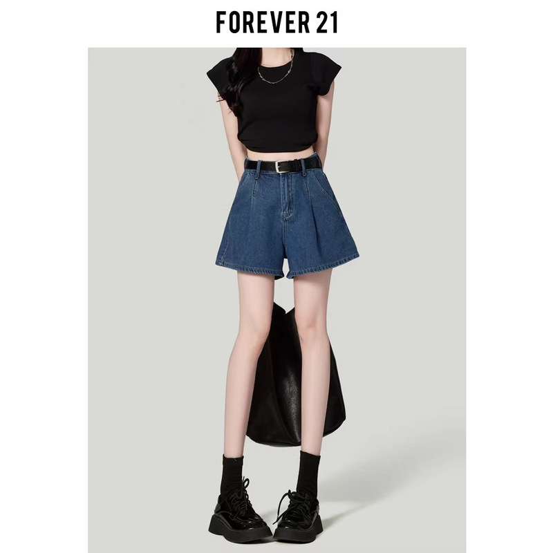 Forever21 Retro Blue Wide-Leg Denim Shorts for Women, Summer Pear-Shaped Loose High-Waisted A-Line Versatile Hip-Hugging Hot Pants Forever21 Retro Blue Wide-Leg Denim Shorts for Women, Summer Pear-Shaped Loose High-Waisted A-Line Versatile Hip-Hugging Hot Pants