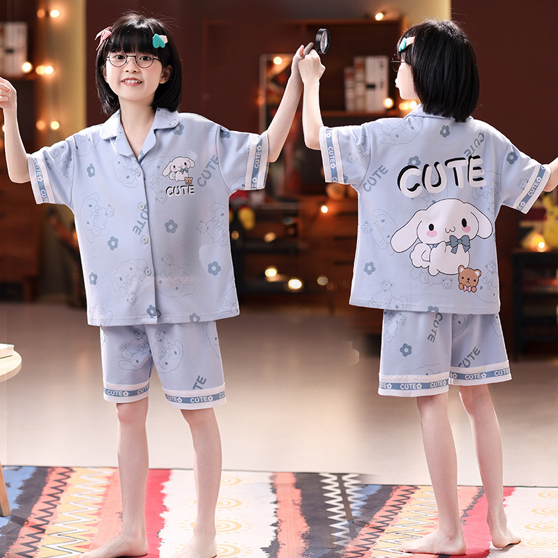 Pijamas infantiles niñas verano de mangas cortas niñas delgadas ropa de aire acondicionado lindos pantalones cortos de dibujos animados ropa de niña ropa para el hogar