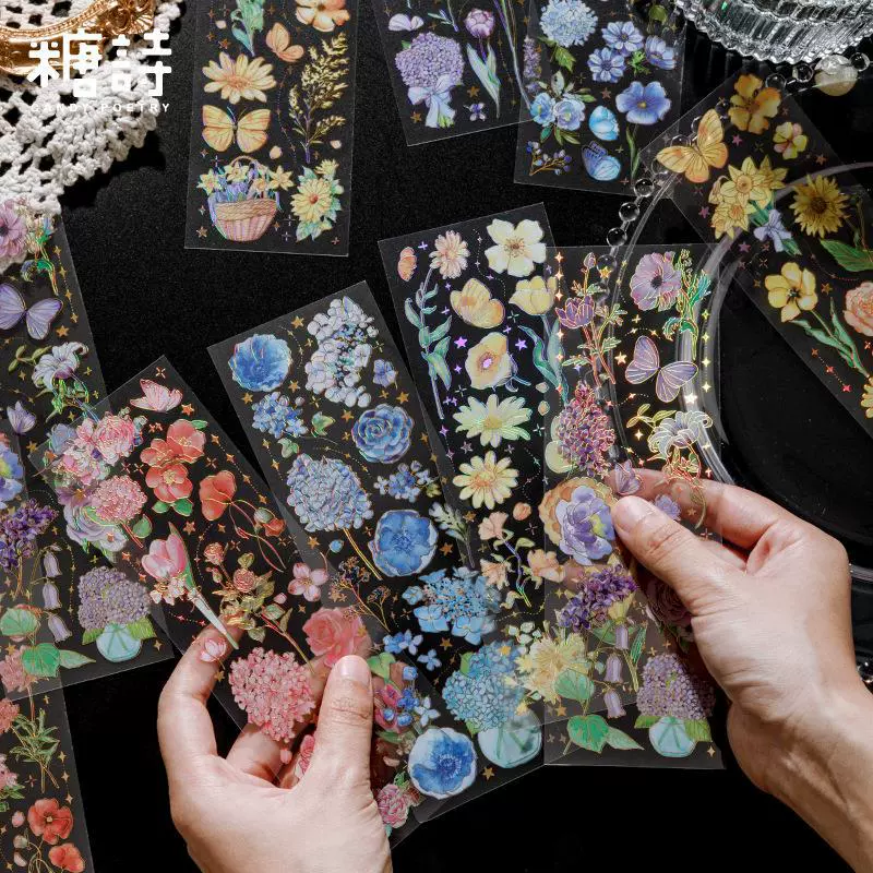 Tangshi нежный цветок серии ПЭТ трехмерные позолоченные наклейки INS цветочный журнал DIY материал декоративные наклейки 3 шт.