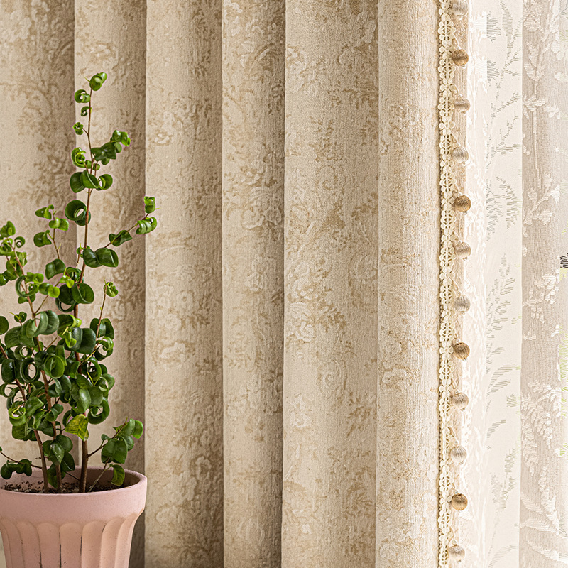 モーリスフラワーフレンチレトロシェニールカーテン リビングルーム 寝室 高級感 遮光カーテン生地 完成品