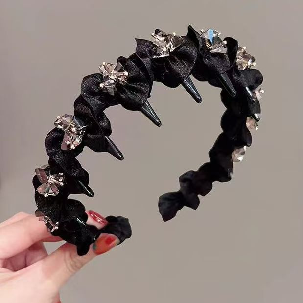 パリプリンセスヘッドバンド女性のための 2025 新しいハイエンドラインストーン編組ヘアピンファッショナブルな西洋スタイルの高頭頂部ヘッドバンド|undefined
