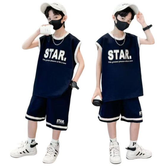 Duffy handsome boy children's summer vest suit 2025 new fried street children's summer sleeveless children's clothing baby clothes tide