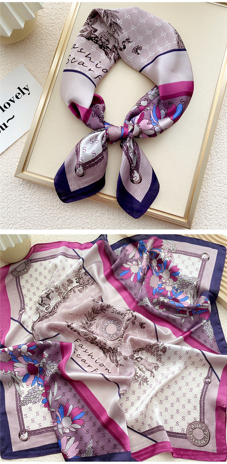 45g Weight Silk Scarf Classification Daily Occasion Polyester Material Geometric Pattern All Seasons Season Women's Gender Printing Design Elegant, Sweet Style Women's Elegant Sweet Geometric Polyester Printing Silk Scarf 33