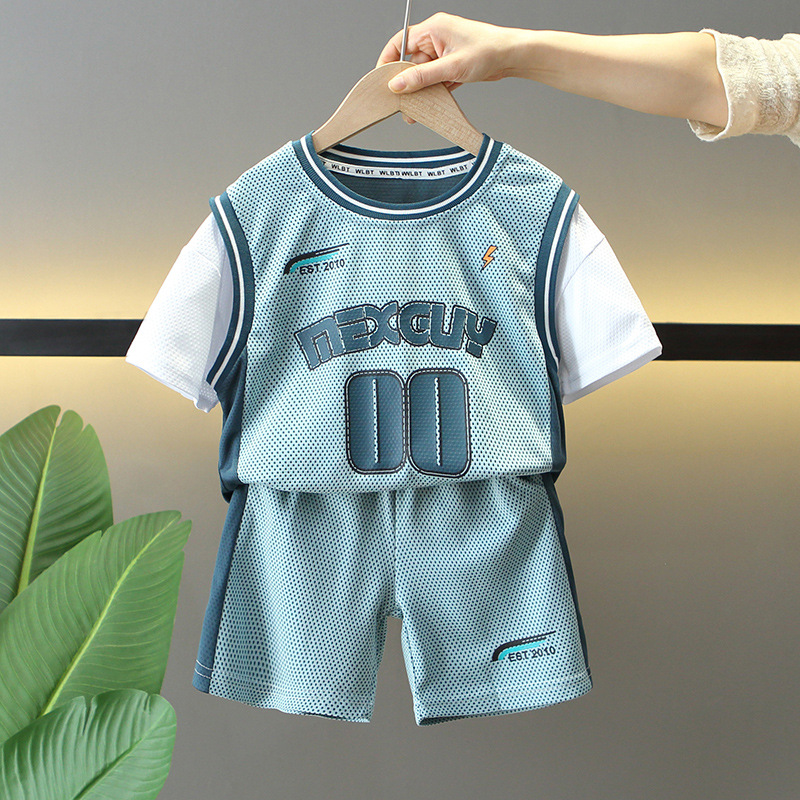 8099 traje deportivo de verano para niños 2025 nuevo traje de baloncesto de secado rápido para niños de dos piezas ropa de verano para niños