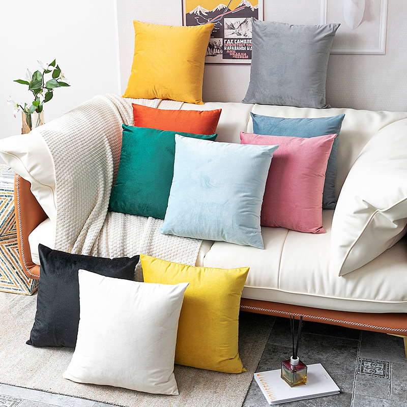 Nordic Simple Light Luxury Solid Color Thickened Dutch Velvet Sofa Pillow Color Candy Pillow Bedroom Bedside Pillow Cover_voghion.com