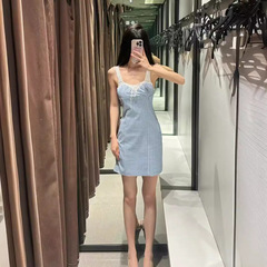 外国貿易の婦人服の2024 ZAシリーズの甘い蝶結びは色の格子のサスペンダーの短いワンピースの夏の4661381にぶつかります。