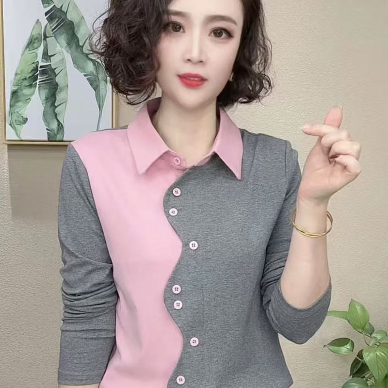 2025年春中年ママのおしゃれなボトムスシャツレディーススリムフィット万能ヨーロピアン長袖Tシャツインナートップ|undefined