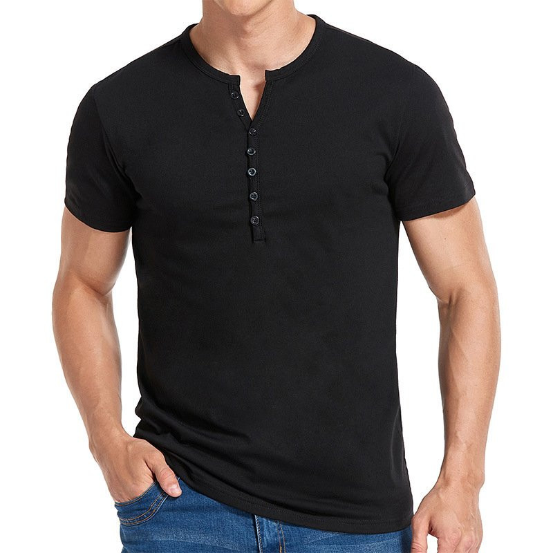 Men's Solid Color Simple Style Standing Collar Short Sleeve Loose Men's T-shirt display picture 6