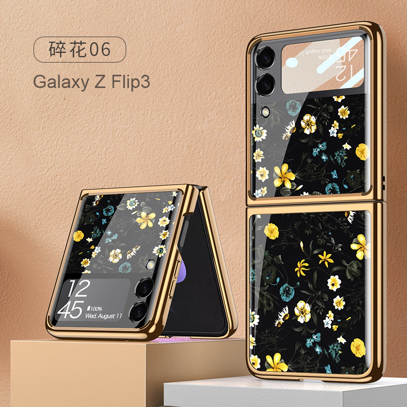 Conveniente para Samsung zflip3 estilo chino retro teléfono caso plegable Flip espejo moda plegable caso