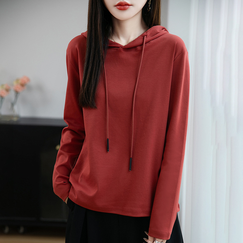 大码纯棉连帽卫衣女2025秋季新款女士休闲外穿连帽上衣长袖t恤女|undefined