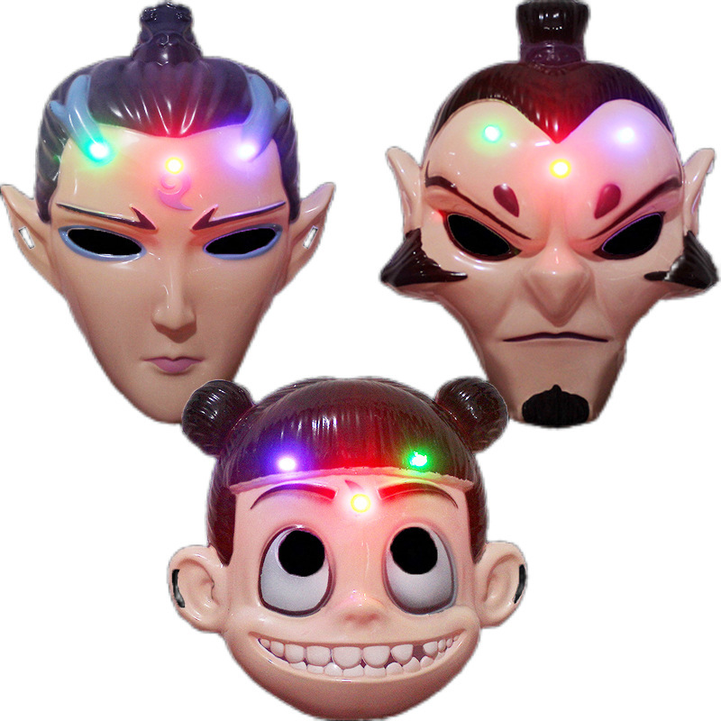 New Nezha Mask Nezha Mask with Lights Shen Gongbao Mask Props Night Market Stall Wholesale