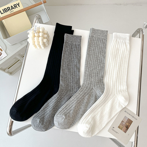 Black and White Striped Women's Summer Thin Ins Trendy Miu Ballet Style Runway Stockings Japanese JK Calf Length Bunchy Socks