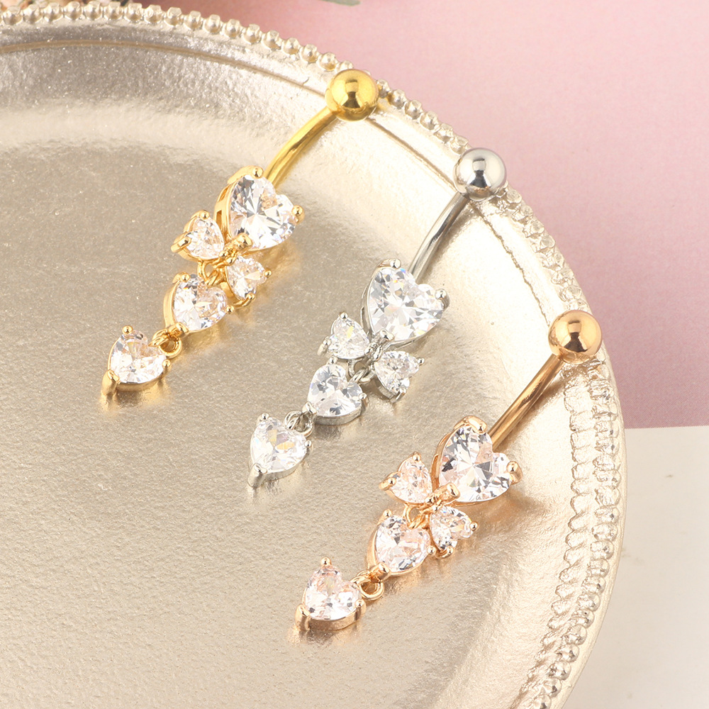 European American Fashion Double Love Inlay AAA Zircon Navel Ring Quality Belly Button Piercing Jewelry detail image 8