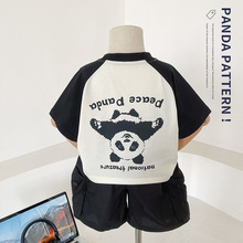 风之谷2024夏季新款童装儿童韩版撞色T恤男女童卡通熊猫印花短袖