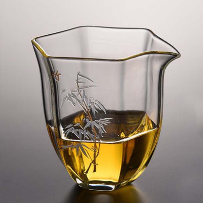 日式浮雕六角茶海公道杯加厚玻璃泡茶過濾分茶器茶具茶漏