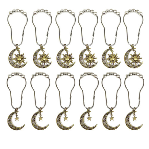 1 European and American cross-border retro moon and sun shower curtain hooks, alloy moon decorative hanging accessories, wholesale