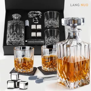 威士忌不锈钢冰酒石杯垫套装玻璃杯木盒酒瓶酒具礼盒套装加工定制