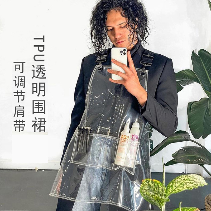 Transparente TPU delantal impermeable a prueba de aceite peluquería ropa de trabajo delantal de fábrica al por mayor