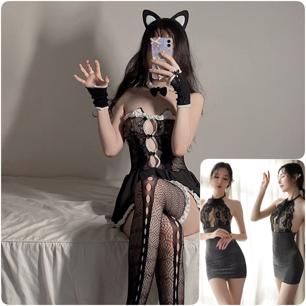 캣우먼 + 나이트클럽 힙 스커트 (블랙 스타킹 포함)