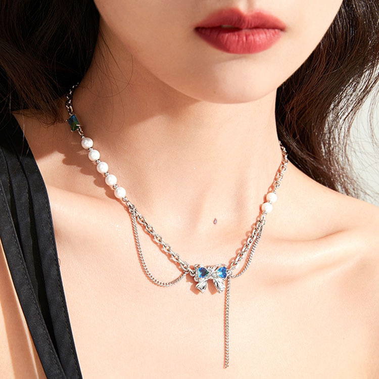 Simple Style Bow Knot Titanium Steel Patchwork Rhinestones Rings Earrings Necklace 1 Piece