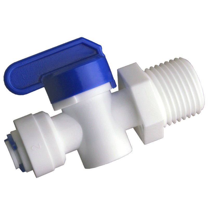 Comercio al por mayor 4 puntos dientes exteriores a su vez 2 puntos tubo válvula de bola purificador de agua conector rápido POM plástico 4 puntos interruptor recto Q42