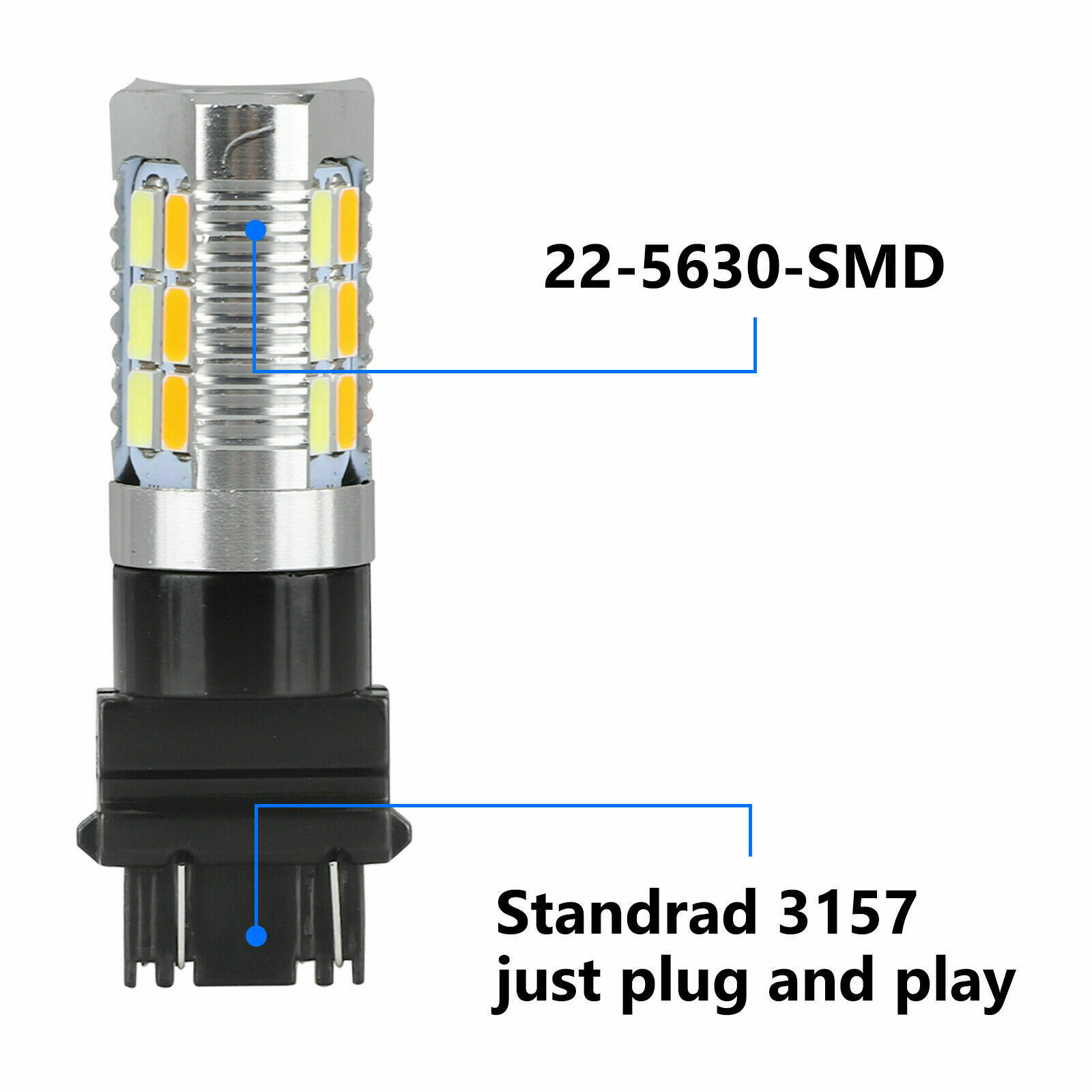 Lámpara de freno LED del automóvil 3157 luz de dirección 22SMD blanco amarillo bicolor luz diurna T25 3157 5630 luz trasera image 4