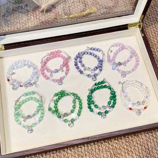 T029 Design Stacked Wearing suit Purple Class A Cat's Eye Bracelet Bell BFF Handmade New Chinese Bracelet