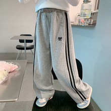 A25春秋儿童侧边条杠宽松休闲运动长裤中大女童时尚阔腿直筒卫裤