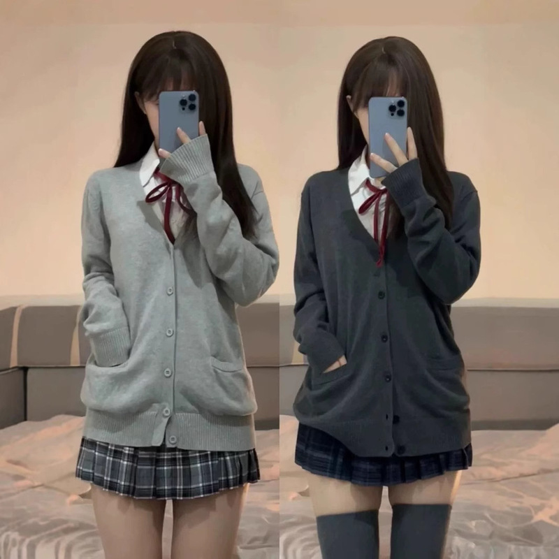 In-Stock College Style Jk Uniform Sweater Cardigan Sweet School Versatile Autumn and Winter Layered V-Neck Knitwear Long