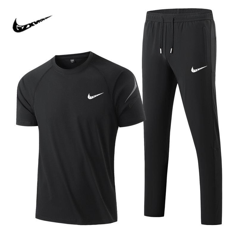 Summer new fitness running two-piece set for men, loose and thin breathable casual pants, men's stretchy T-shirt Summer new fitness running two-piece set for men, loose and thin breathable casual pants, men's stretchy T-shirt
