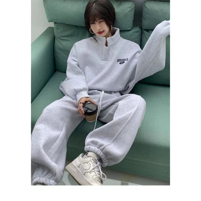 卫衣卫裤套装女2025年秋冬新款加绒炸街时尚休闲跑步运动服两件套|undefined