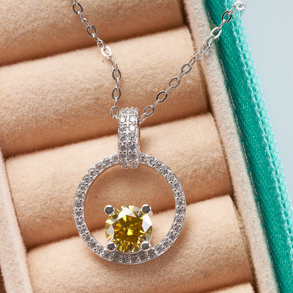 Colgante de plata esterlina s925 1 quilate collar de moissanita azul verde rosa amarillo collar de nicho de alta calidad