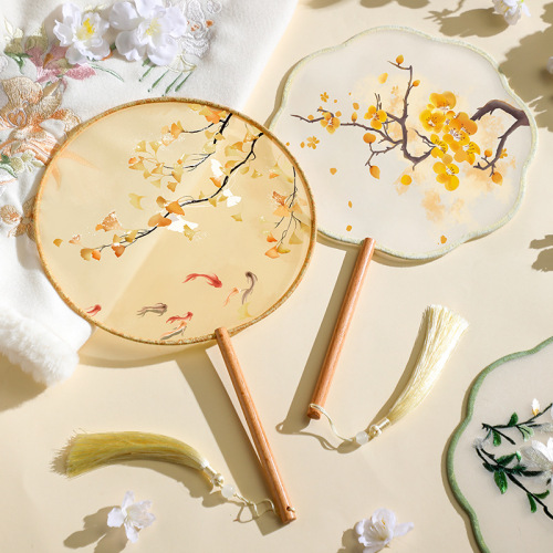 Hand fan, ancient style, children's summer, Chinese style, semi-transparent, long handle, dance fan, for girls, ancient costume, Hanfu and cheongsam, small round fan